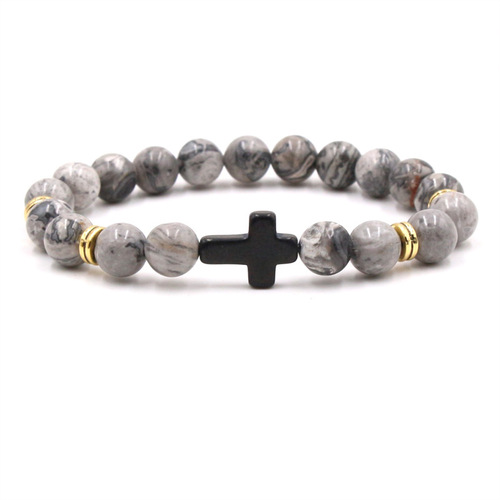 Cross-border European and American Beaded Bracelet Set: Turquoise Bracelet with Cross, Natural Stone Beads, Vintage Turquoise Bracelet