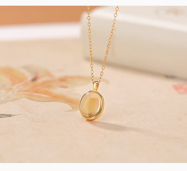 Mặt dây chuyền bạc S925 mạ vàng hình oval đính đá mã não đỏ phong cách tối giản — Mã não đỏ (mặt dây chuyền đơn) chi tiết 6