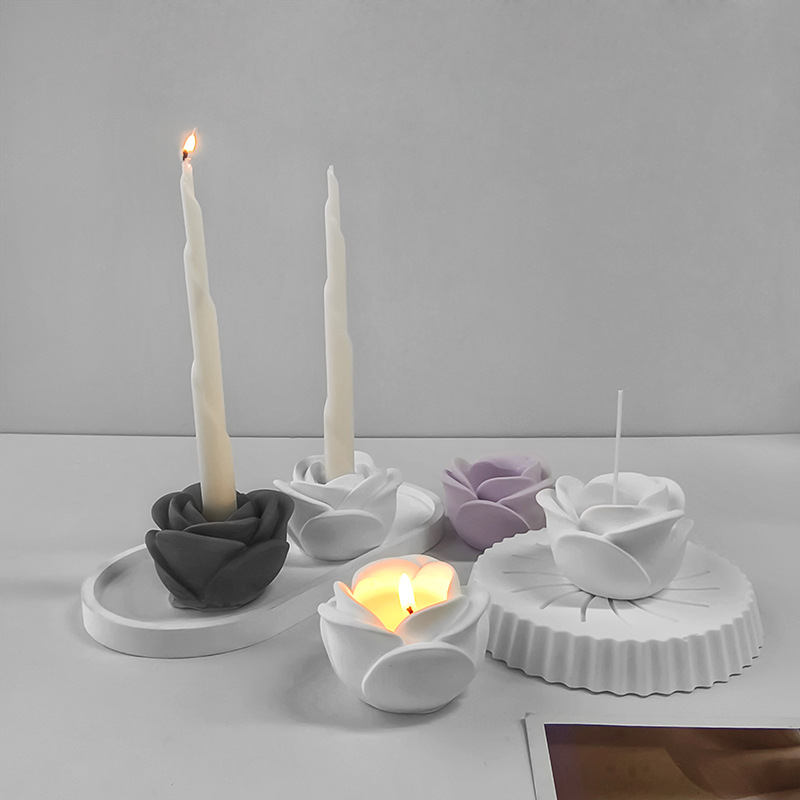 Jiahuimei Rosa candelero molde de silicona flor yeso vela base molienda herramienta DIY cemento maceta florero