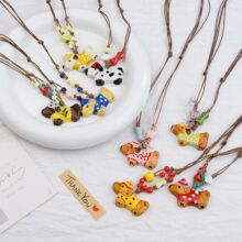 景德镇多巴胺彩色项链女童趣小狗可爱多巴胺长款编织卫衣毛衣链