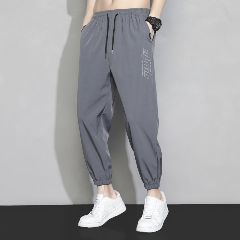 Ice Silk Pants Men's Summer Thin Loose Leg Quick-drying Cropped Sports Pants Spring and Autumn Workwear Casual Pants