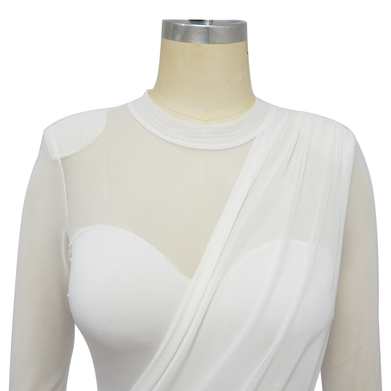 Women Mesh Stitching See-through Patch Waist Dress 8 Women Mesh Stitching See-through Patch Waist Dress