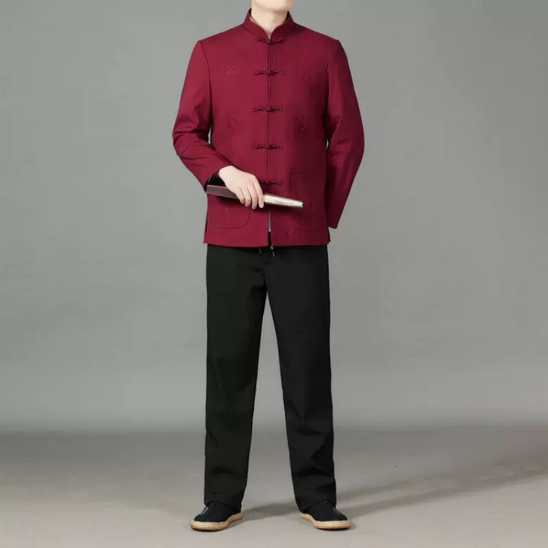 三十秋新款中国风秋季爸爸唐装男套装中老年人喜庆外套生日过