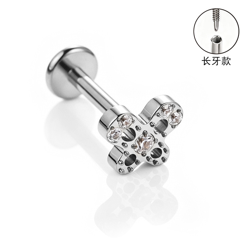 F136 Titanium Alloy Long Tooth Ear Studs, Carved Ear Bone Studs with Zircon, G23 Titanium Body Piercing Jewelry detail image 25