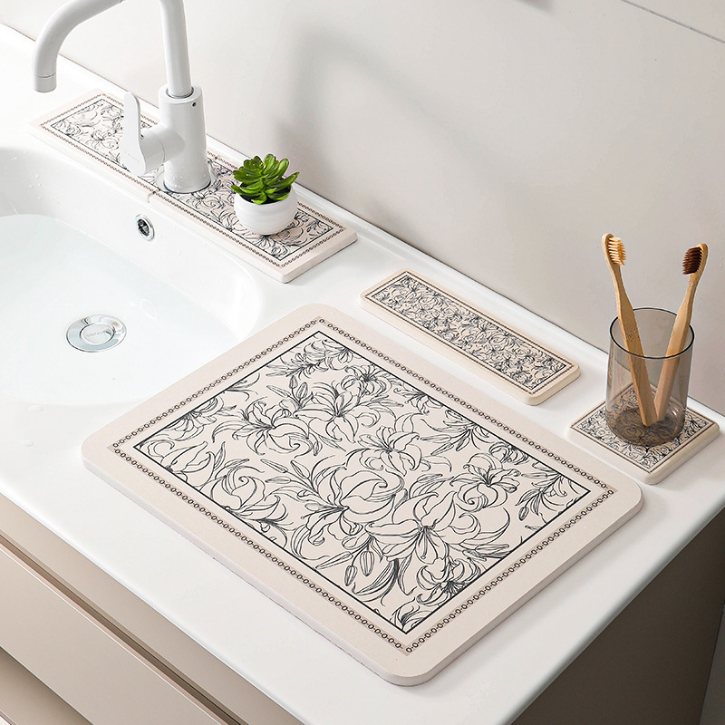 Kitchen Instant Drying Mat Faucet Countertop Absorbent Mat Narrow Side Diatom Mud Quick-Drying Hard Mat for Toilet Wash Table