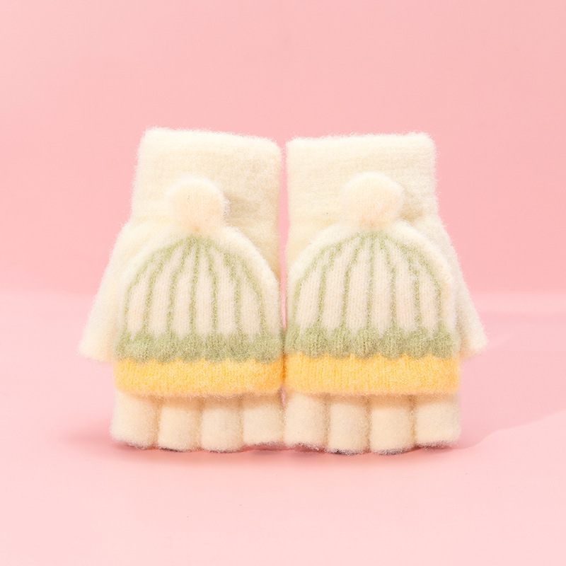 新しい子供用手袋、冬の子供用暖かい5本指フリップカバー、冬の雪遊び、大きな子供用ハーフフィンガー、小学生の書き込み|undefined