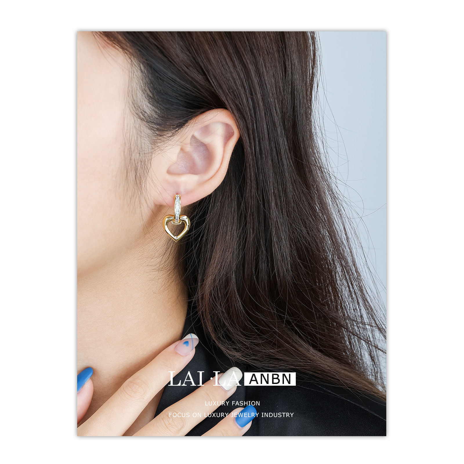 Aini Beini circón encantadora oreja hebilla femenina metal melocotón corazón pendientes de alto grado nicho diseño pendientes al por mayor