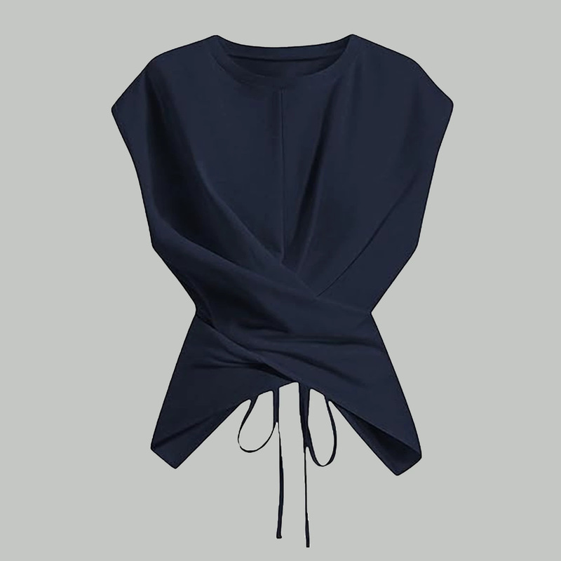 14-Color Women's Knitted Round-Neck Drop-Shoulder Flutter-Sleeve T-Shirt Minimalist Asymmetrical Cross-Back Tie Top Y2K 14-Color Women's Knitted Round-Neck Drop-Shoulder Flutter-Sleeve T-Shirt Minimalist Asymmetrical Cross-Back Tie Top Y2K