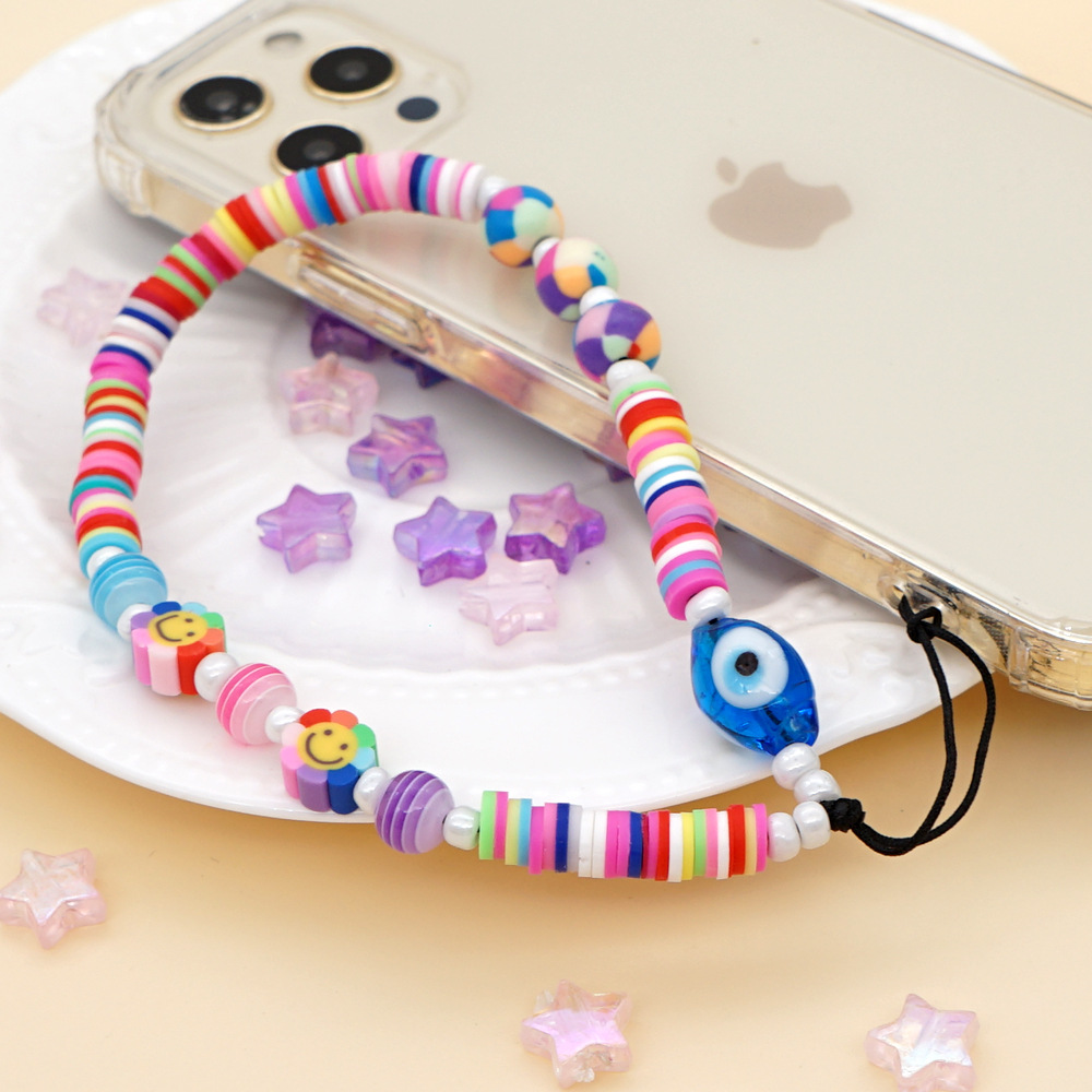 fashion glass eye bead mobile phone chain soft ceramic beaded smiley mobile phone rope NHYUZ625717picture5