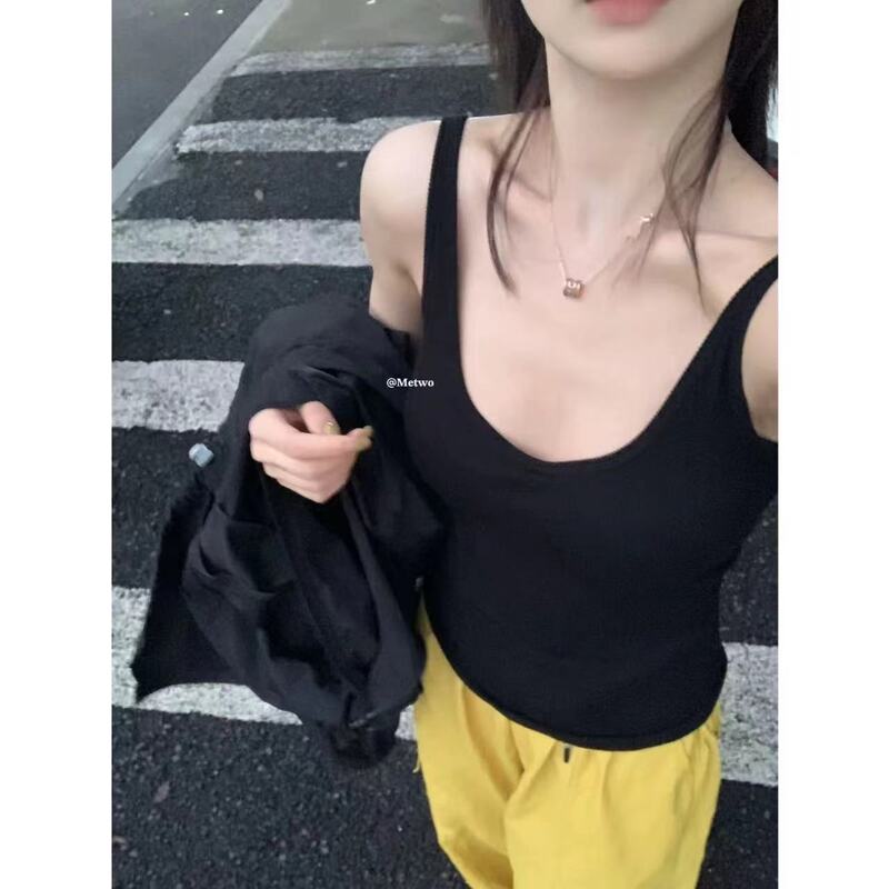 Metwo~ Same Style Paper-Thin Camisole Summer with Chest Pads Slim Fit Hot Girl Outerwear Sexy Large U-Back