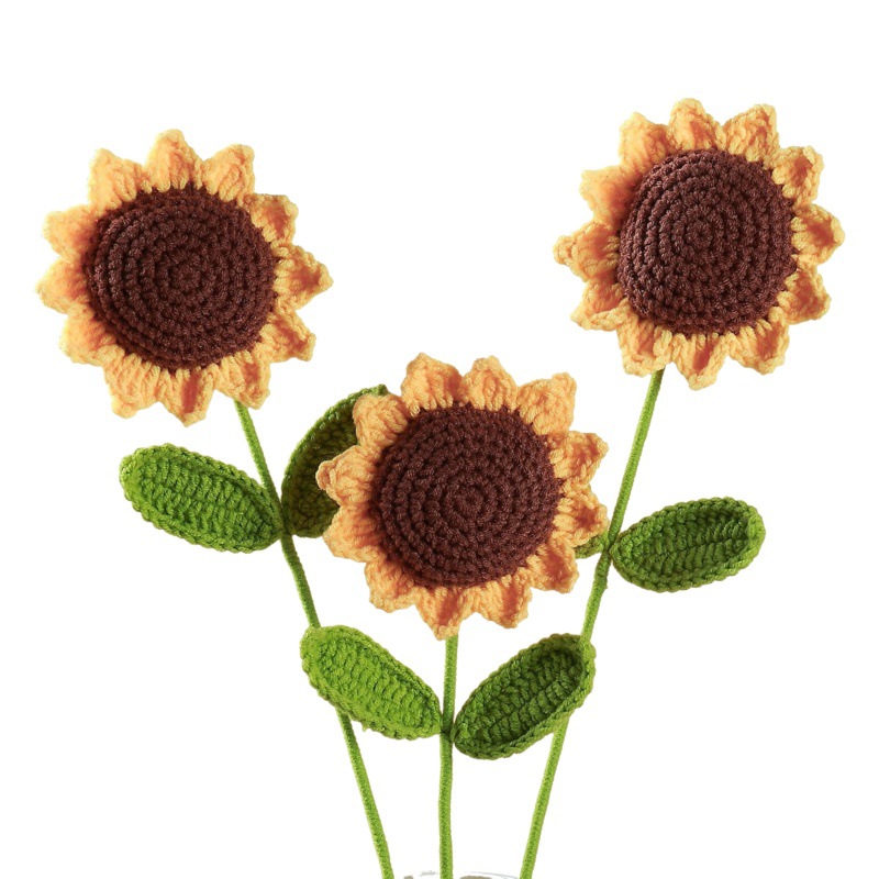 Venta al por mayor acabado girasol tejido a mano artificial girasol lana de ganchillo Día del maestro chino Día de San Valentín Regalo de Cumpleaños flor