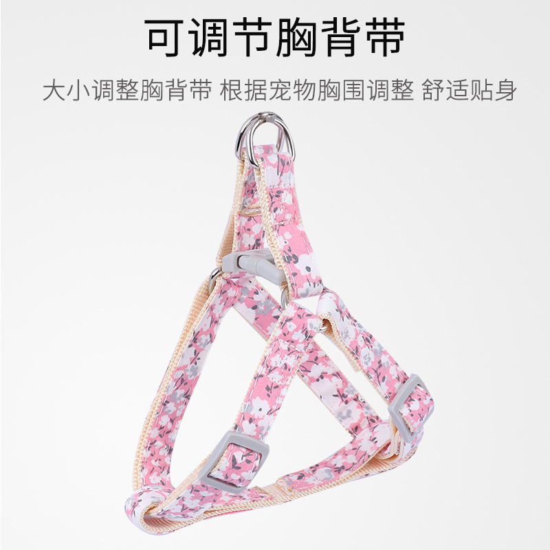 Fabricante en stock nuevo pecho floral para mascotas y traje de cuerda de tracción trasera cuerda de tracción perro cuerda de gato cuerda para caminar