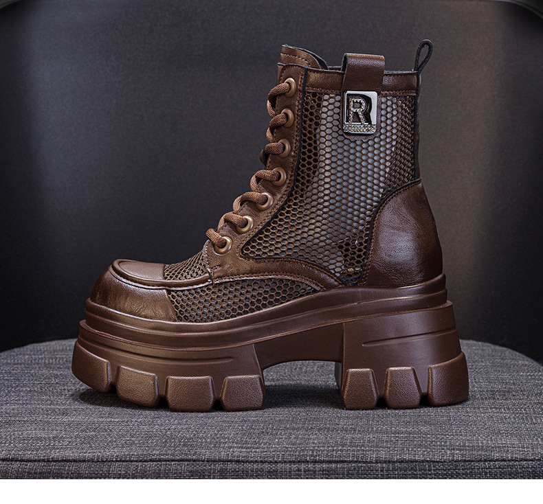 Boot nữ đế dày cổ thấp họa tiết đục lỗ lưới thoáng khí mùa hè — M2828 be đục lỗ, M2828-1 be lưới, M2828 đen đục lỗ, M2828 nâu đục lỗ chi tiết 17