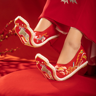 Manlan 2022 Autumn and Winter New Style Bezel Embroidered Vintage Dengyun Shoe Chinese Style Xiuhe Wedding Shoes Inner Height Bridal Women's Shoes