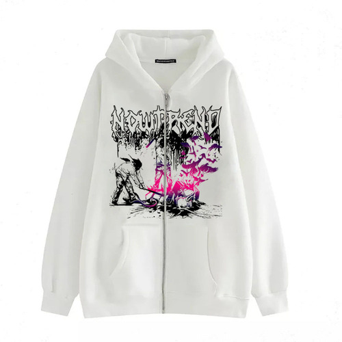 Trendy New Arrival Gothic-Style Zip-Up Sweatshirt | European & American Streetwear Oversized Hoodie | Casual Outerwear