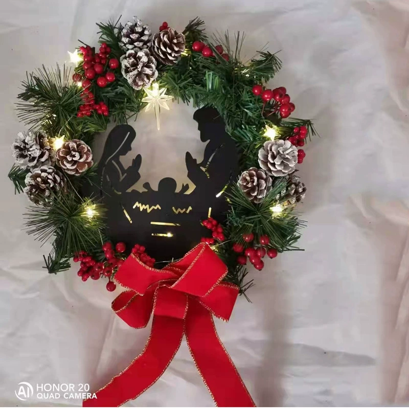 Фабрика оптовые новые рождественские украшения Jesus рождественская масляная лампа с красными цветами рождественский венок подвесной дверной