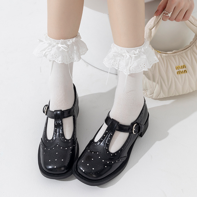 Botas, lazo de encaje de algodón, Lolita, montones de calcetines, mujeres, primavera y otoño, linda niña, calcetines sin huesos estilo ballet miu