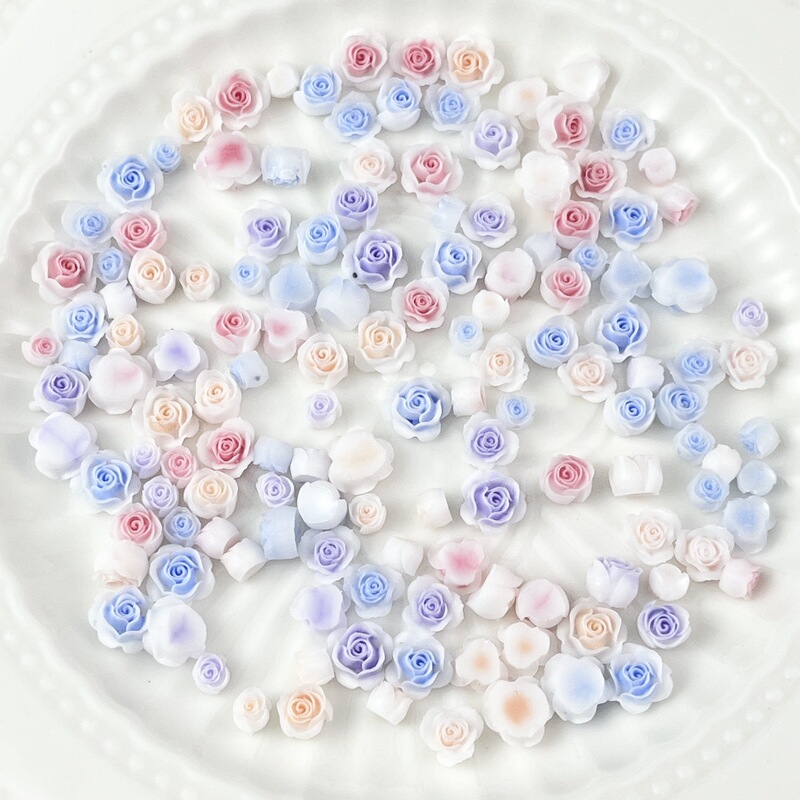 Live broadcast same style nail jewelry material package spring rose carved 4mm flower bud organza diy nail decorations