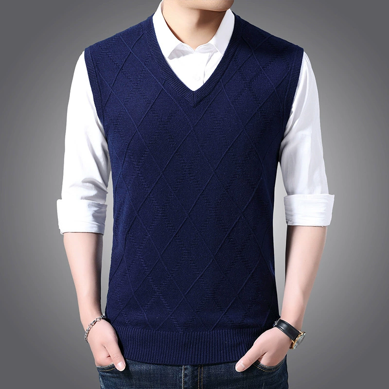 Woolen sweater, vest, knitted tank top, V-neckline, slim fit, increased thickness