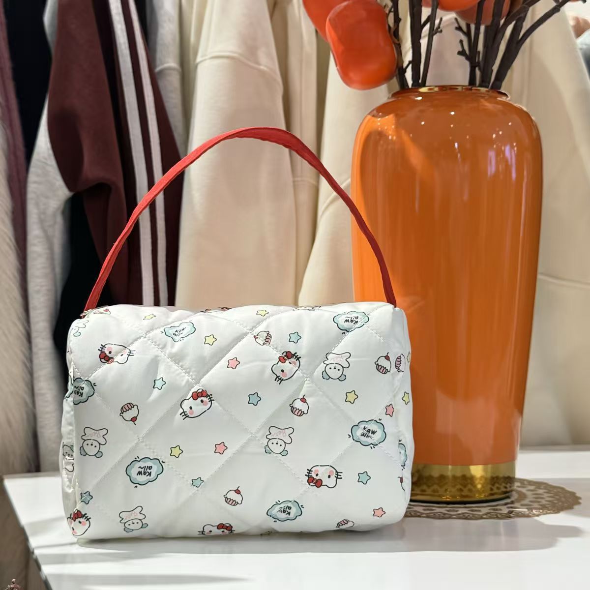Cross-border ins Kitty impresa bolsa de mano Kitty bolsa de almacenamiento portátil bolsa de lavado bolsas de mano súper lindas bolsas de mano estereoscópicas