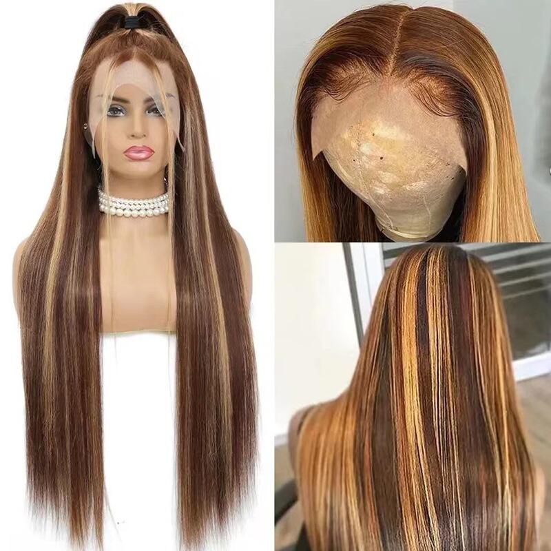 European and American long straight hair front lace wig piano color 13X4 human hai lace wig r full head cover in stock European and American long straight hair front lace wig piano color 13X4 human hai lace wig r full head cover in stock