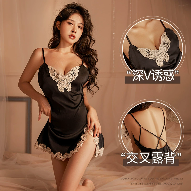 Sexy пижамный комплект из сатина с кружевами, плюс‑size, европейский стиль, открытая спина, бюстье