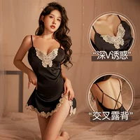 Sexy пижамный комплект из сатина с кружевами, плюс‑size, европейский стиль, открытая спина, бюстье