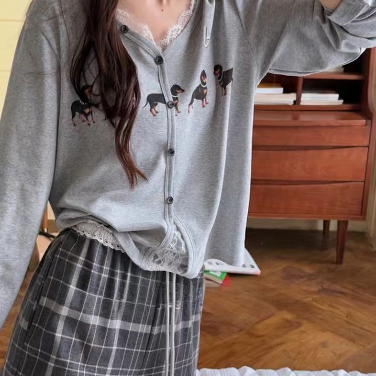睡衣女2025新款春秋季带甜美卡通印花狗狗长袖长裤家居服套装|undefined