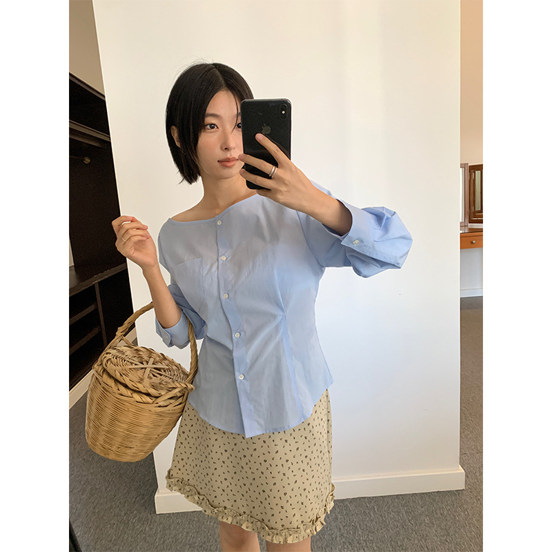 Yifu Elegant and Stylish Waist-Cinching Shirt for Women 2026 Spring New Boat Neck Tie-Strap Commuter Top 23992 Yifu Elegant and Stylish Waist-Cinching Shirt for Women 2026 Spring New Boat Neck Tie-Strap Commuter Top 23992