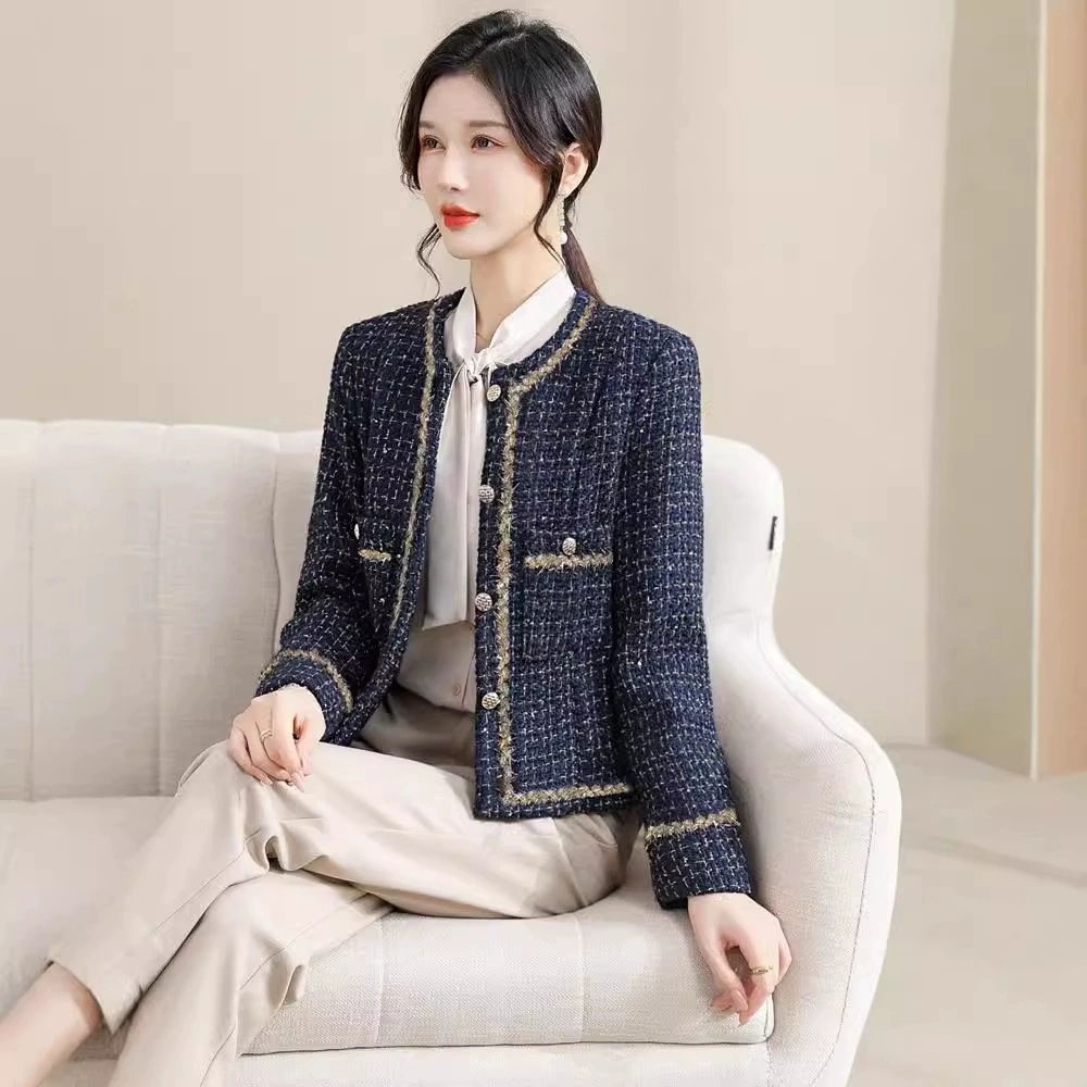 Осенняя куртка для мамы, модный кардиган Chanel, стиль западный, цвет зелёный скрытый, размеры XL-5XL