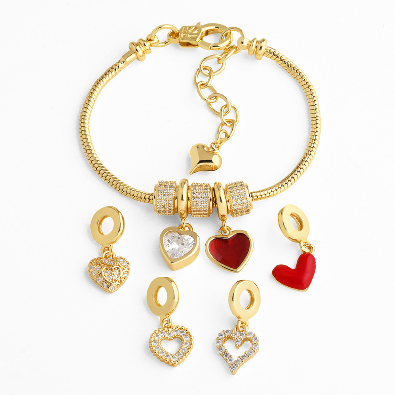 As Jewelry European and American Cross-Border Hot-Selling Copper-Plated Real Gold Heart-Shaped Pendant Bracelet Bracelet Brn30 Bracelet