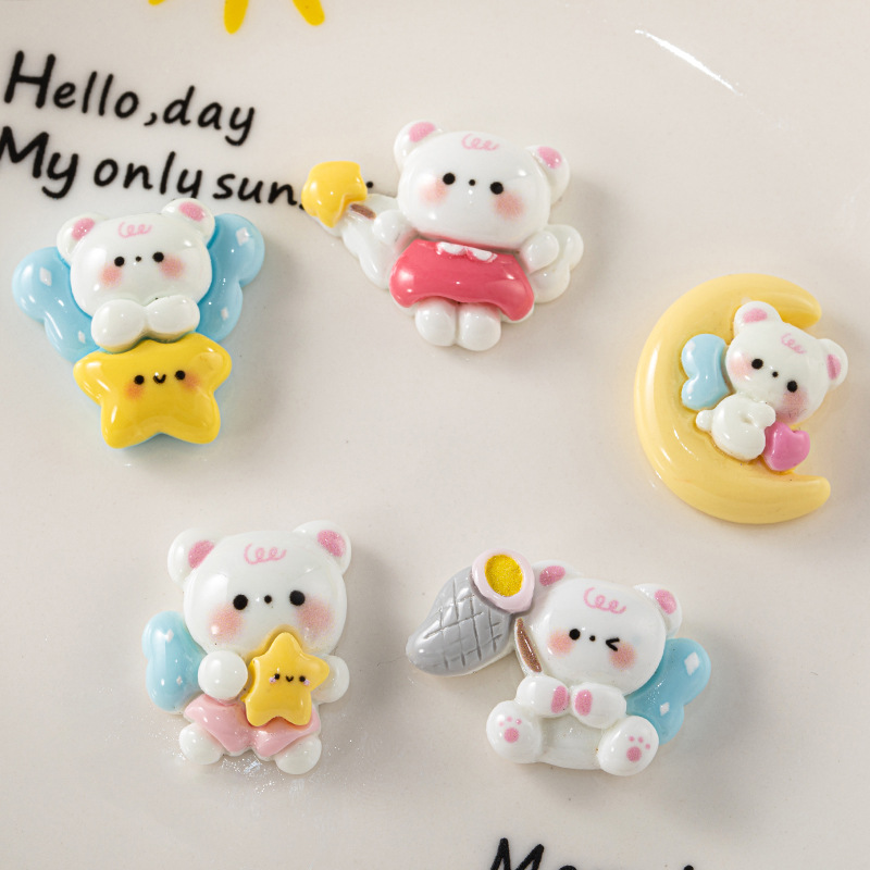 Suministro directo de fábrica dibujos animados Luna oso brillante resina accesorios DIY crema pegamento horquilla accesorios para el cabello materiales hechos a mano al por mayor