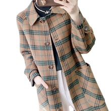 2025年秋冬品牌专柜新品时尚格子中长款绵羊毛百搭双面大衣601