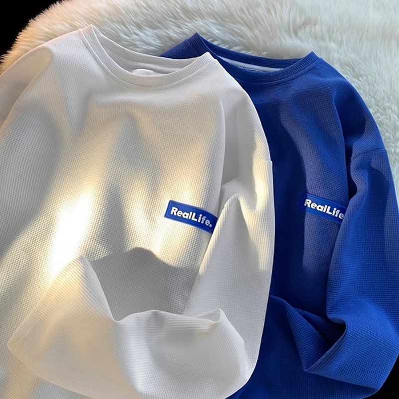 Camiseta de manga larga para hombre primavera y otoño marca de moda pesada waffle cuello redondo camisa de fondo Camiseta con suéter de alta calidad