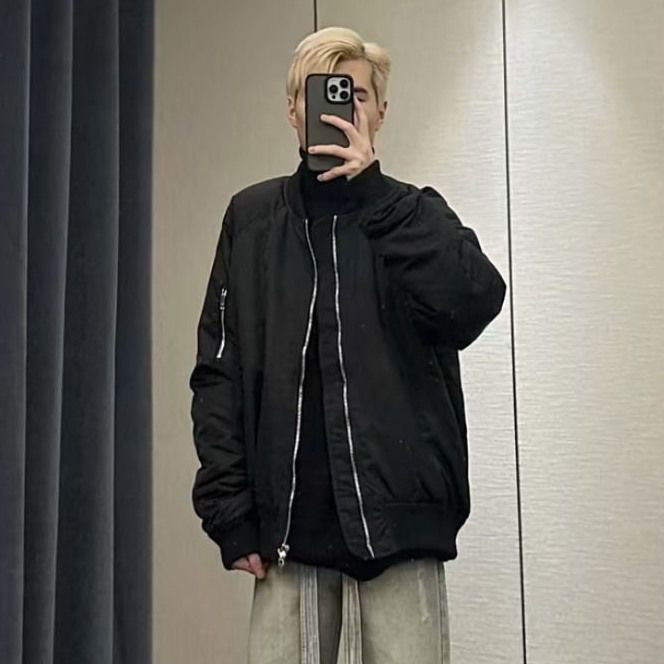 American High Street Black Workwear Jacket Men's Internet Celebrity Loose Solid Color Baseball Jacket Casual Trendy Versatile Top Coat