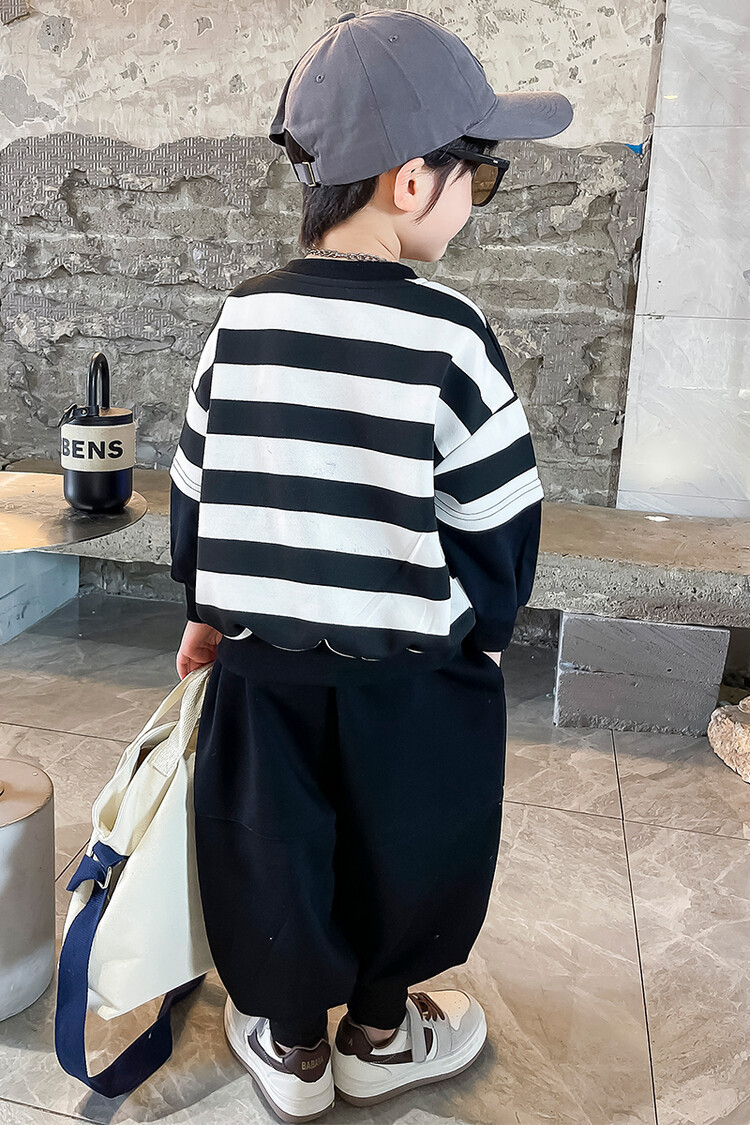 Suéteres de rayas para niños, botas, pantalones, ropa de primavera y otoño, nuevo conjunto de dos piezas moderno y moderno para niños,_voghion.com