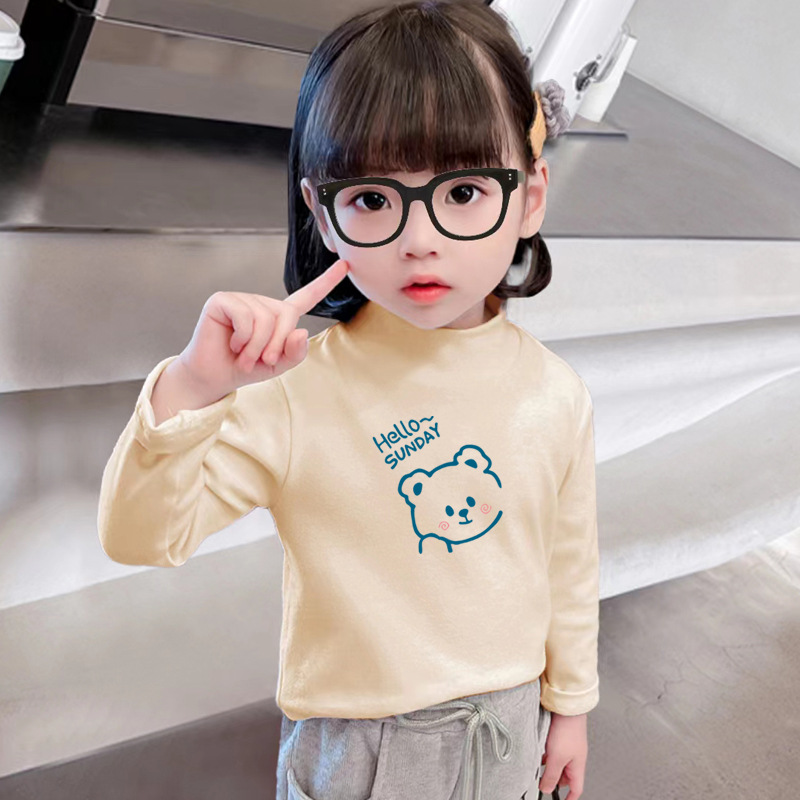 Directo de fábrica de otoño e invierno de terciopelo estilo occidental que basa la camisa superior de los niños 2023 nuevo medio cuello alto de manga larga Camiseta