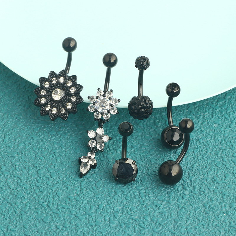 5-Piece Black Amazon Stainless Steel Zircon Diamond-Embedded Dragon Claw Navel Ring Set detail image 11