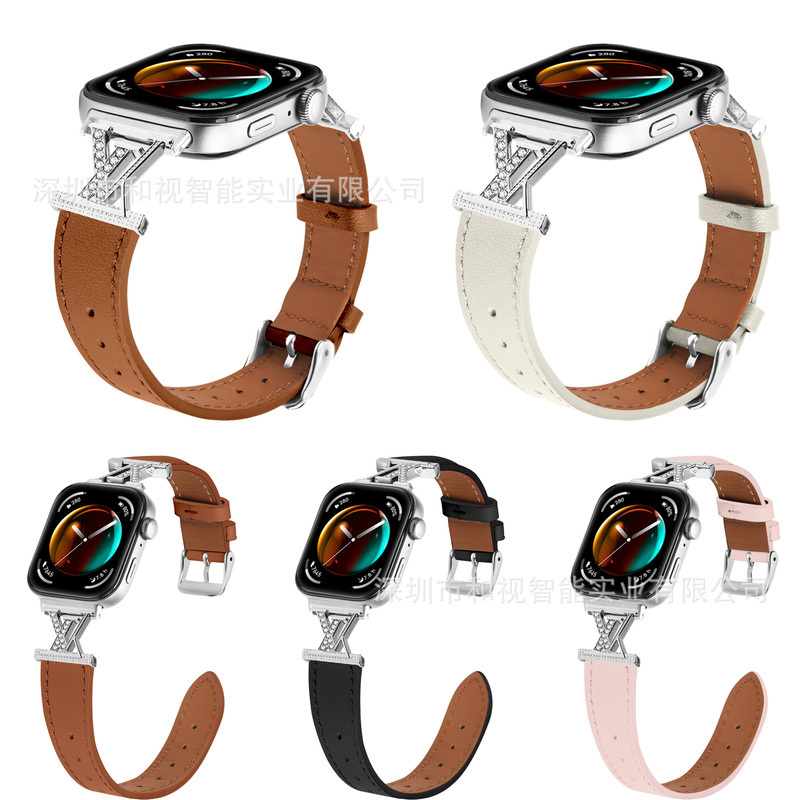 Suitable for Huawei Watch Fit3/4/5Pro Watch Strap Lv Diamond-Studded Leather Strap with Stitching Huawei New Model Watch Strap