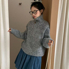 半拉链高领套头毛衣女宽松慵懒风2025秋冬新款韩版休闲针织上衣厚