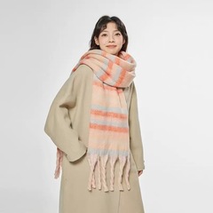 2025美拉德新款冬季色条纹仿羊绒围巾秋冬女韩版百搭加厚保暖跨境
