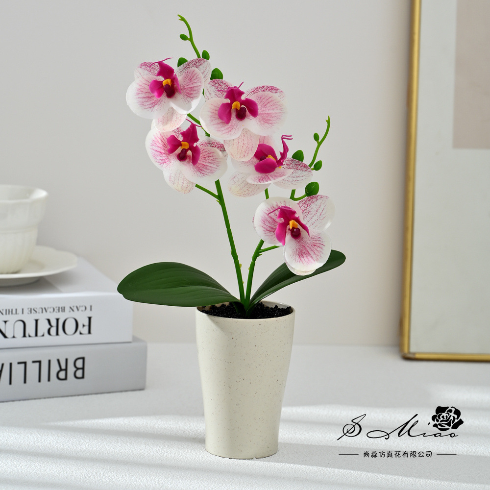 Dos dientes cinco flores sensación de mano pequeña orquídea mariposa imitación bonsai flores falsas decoración del hogar fotografía flores artificiales flores de boda