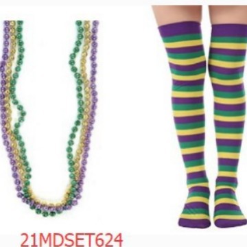 Cross-border mardi gras carnavales máscara collar galvanizado de plástico de color cadena de cuentas conjunto de calcetines suministros de fiesta