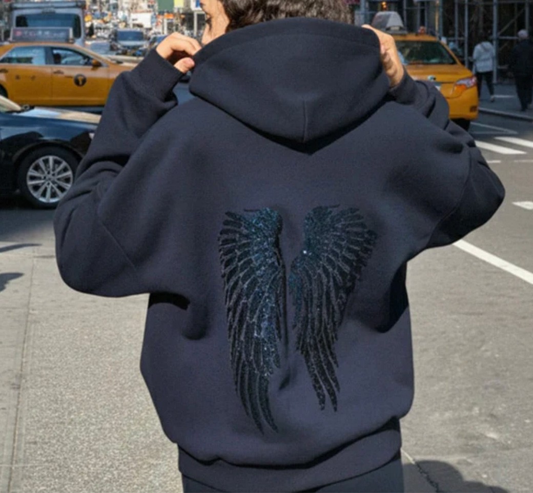 Angel Wing Sequin Hoodie & Pants Set – Women's 2025 Trendy Streetwear (V-Neck, Sleeveless, Polyester, Oversized Fit, S-Xxxl)_ecoleips.com