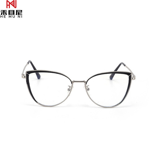 New fashionable cat-eye decorative flat mirror for women street photography travel wide-brimmed glasses frame anti-blue light stainless steel glasses frame