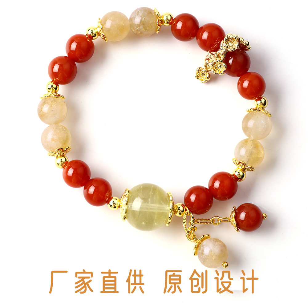 Ágata rojo natural cristal amarillo color de brazalete 8mm cuentas pulsera de anillo nuevo estilo chino joyas de ágata al por mayor