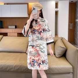 设计感新中式国风大码改良版穿搭旗袍连衣裙夏季新款宽松盘扣裙子