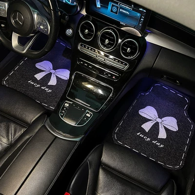 Universal Foot Pad Mats, Cartoon Cute Car Foot - upgraded-thickened-coilwhite-bow-universal-coil-floor-mats-front-mats-2-pieces-embedded