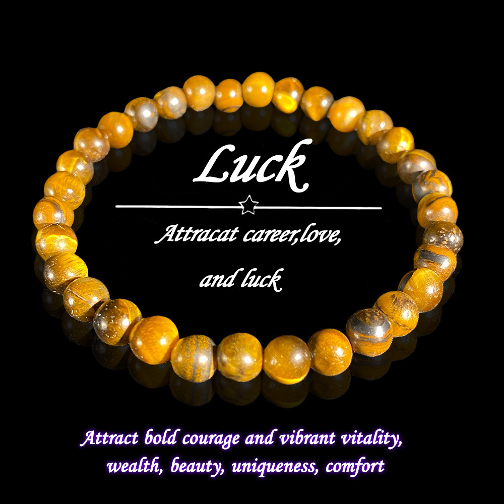 Temu Xiyin Tk Cross-Border Popular Bracelet Natural 6mm Tiger Eye Stone Attracts Career, Love, Good Luck, Courage and Energy