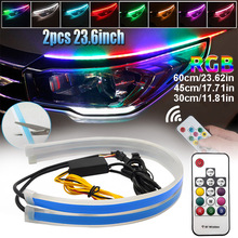 汽车流水跑马水晶泪眼灯led日行灯16灯七彩流光LED转向外置防水灯